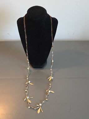 WHBM Gold-Tone Long Leaf & Bead Necklace